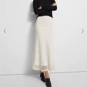 Theory White Crochet Midi Skirt | Size S | Elastic Waist Lined Resort Beach Skir